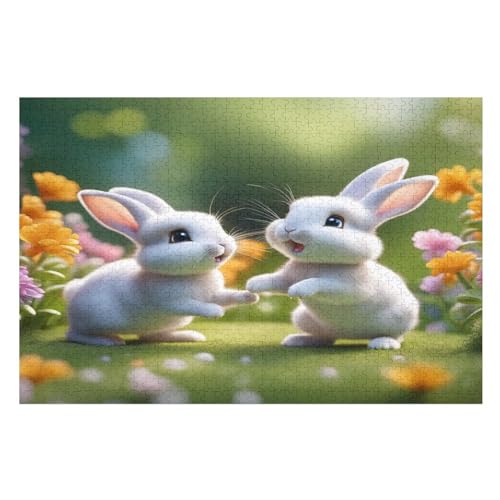 Süßes Kaninchen Puzzles 1000 Teile Erwachsener Kniffel Spaß Für Die Ganze Familie, Holzpuzzle Kinder Erwachsene, Impossible Puzzle Schwer （75×50cm） von PPZYY