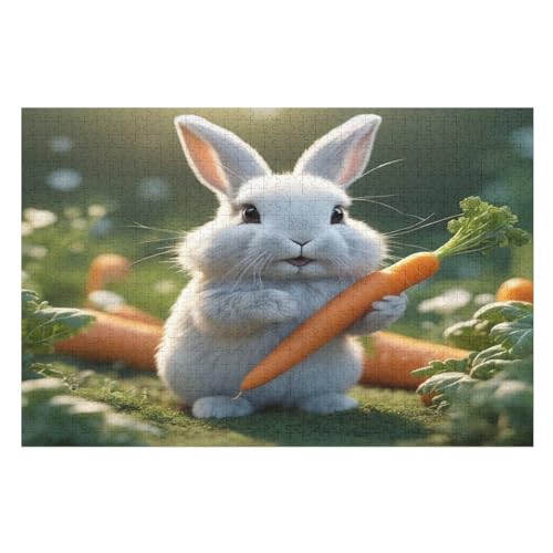 Süßes Kaninchen Puzzles 1000 Teile Erwachsener Kniffel Spaß Für Die Ganze Familie, Holzpuzzle Kinder Erwachsene, Impossible Puzzle Schwer （75×50cm） von PPZYY