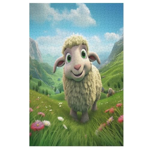 Süßes Schaf Puzzles 1000 Teile Erwachsener Kniffel Spaß Für Die Ganze Familie, Holzpuzzle Kinder Erwachsene, Impossible Puzzle Schwer （78×53cm） von PPZYY
