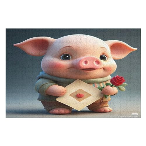 Süßes Schwein Holzpuzzle - 1000 Teiliges Jigsaw Knobelspiel - Puzzle Für Erwachsene & Kinder - Outdoor & Reisespielzeug （75×50cm） von PPZYY
