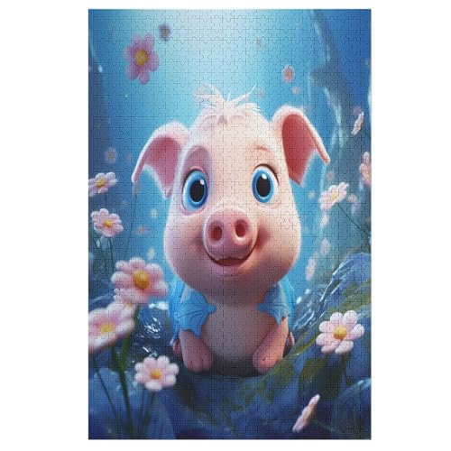 Süßes Schwein Puzzle Für Erwachsene 1000 Teile Premium Recyceltes Brett Zum Lernen, Lernspielzeug, Familienspiele Kinder Holzpuzzle （78×53cm） von PPZYY