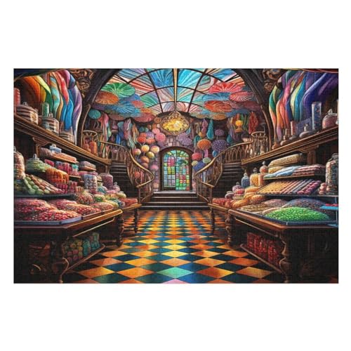 Süßwarenladen Holzpuzzle 1000 Teile Klassische Puzzles Erwachsene Kinder Puzzle DIY Kit Holzspielzeug Einzigartiges Geschenk （75×50cm） von PPZYY