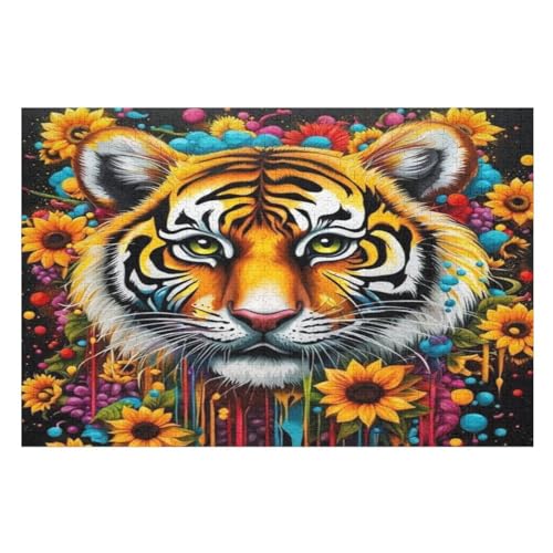 Tiger Holzpuzzle 1000 Teile, Knobelspiele Für Erwachsene, Teenager, Puzzles Unmögliche - Kinder Puzzle Zimmer Deko （75×50cm） von PPZYY