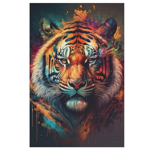 Tiger Holzpuzzle 1000 Teile Klassische Puzzles Erwachsene Kinder Puzzle DIY Kit Holzspielzeug Einzigartiges Geschenk （78×53cm） von PPZYY