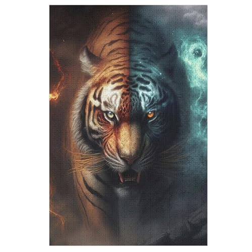 Tiger Holzpuzzle 1000 Teile Klassische Puzzles Erwachsene Kinder Puzzle DIY Kit Holzspielzeug Einzigartiges Geschenk （78×53cm） von PPZYY
