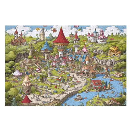 Vergnügungspark 1000 Teile Puzzles Für Erwachsene, Impossible Puzzle, Geschicklichkeitsspiel Für Die Ganze Familie, Kinder Holzpuzzle （75×50cm） von PPZYY
