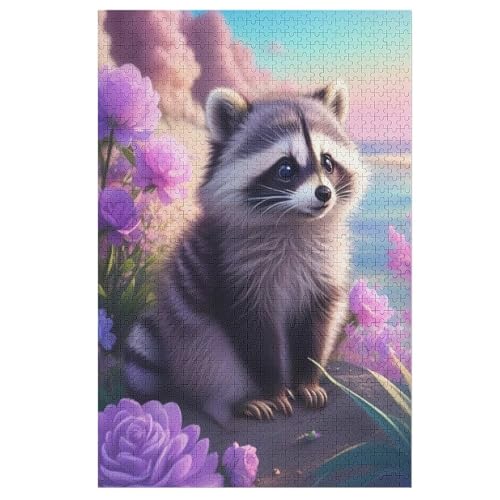 Waschbär -Puzzle, 1000 Teile,Holzpuzzle Für Erwachsene Kinder, Lustiges Spielzeug, Denkspiel, Bildungsspiel, （78×53cm） von PPZYY