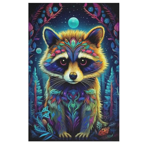 Waschbär -Puzzle, 1000 Teile,Holzpuzzle Für Erwachsene Kinder, Lustiges Spielzeug, Denkspiel, Bildungsspiel, （78×53cm） von PPZYY