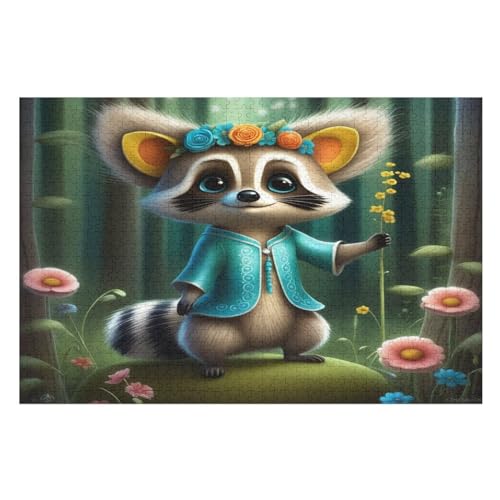 Waschbär Puzzle 1000 Teile, Holzpuzzle Herausforderndes Geschicklichkeitsspiel Für Die Ganze Familie, Kinder Erwachsenenpuzzle Ab 12 Jahren （75×50cm） von PPZYY