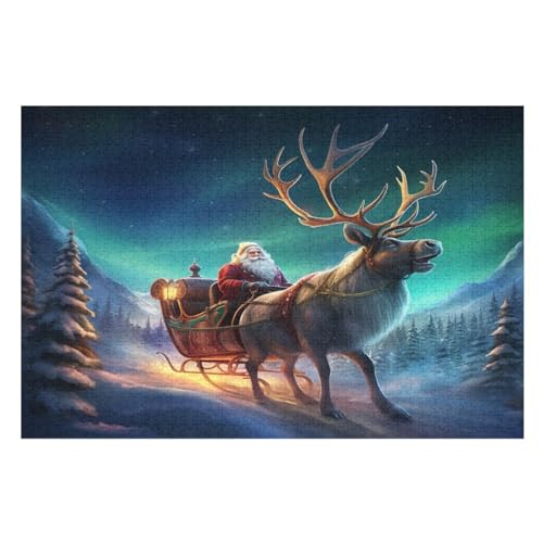 Weihnachtsmann Puzzle 1000 Teile, Holzpuzzle Für Erwachsene Kinder, Impossible Puzzles, Geschicklichkeitsspiel Für Die Ganze Familie （75×50cm） von PPZYY