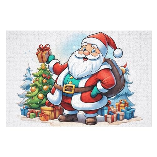 Weihnachtsmann Puzzle 1000 Teile, Holzpuzzle Herausforderndes Geschicklichkeitsspiel Für Die Ganze Familie, Kinder Erwachsenenpuzzle Ab 12 Jahren （75×50cm） von PPZYY