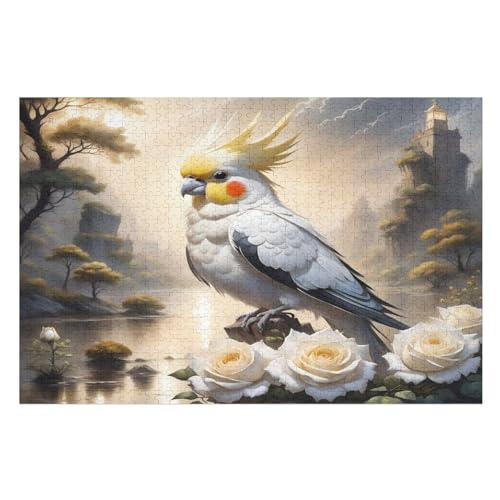 White Papagei 1000 Teile Puzzles Für Erwachsene, Impossible Puzzle, Geschicklichkeitsspiel Für Die Ganze Familie, Kinder Holzpuzzle （75×50cm） von PPZYY