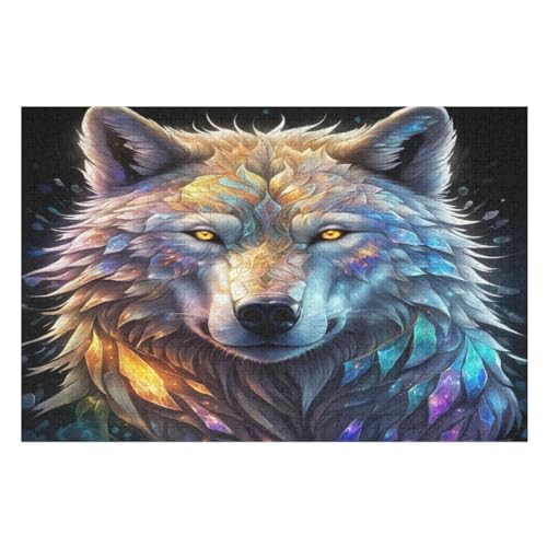 Wolf Holzpuzzle 1000 Teile Klassische Puzzles Erwachsene Kinder Puzzle DIY Kit Holzspielzeug Einzigartiges Geschenk （75×50cm） von PPZYY