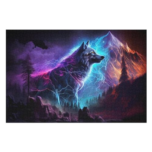 Wolf Holzpuzzle - 1000 Teiliges Jigsaw Knobelspiel - Puzzle Für Erwachsene & Kinder - Outdoor & Reisespielzeug （75×50cm） von PPZYY