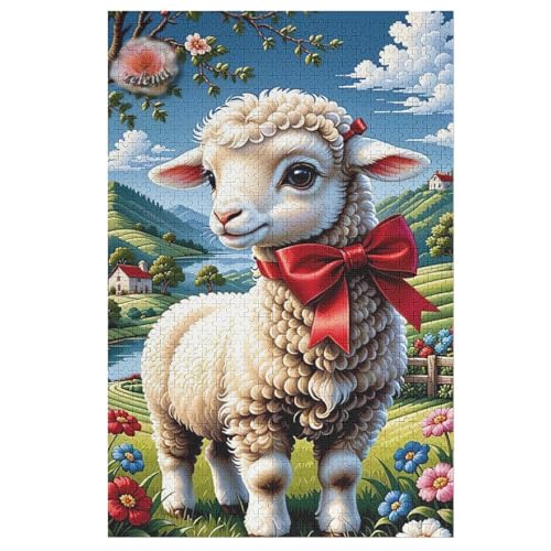 süß Schaf Puzzle Für Erwachsene 1000 Teile Premium 100% Recyceltes Brett Zum Lernen, Lernspielzeug, Familienspiele Kinder Holzpuzzle （78×53cm） von PPZYY