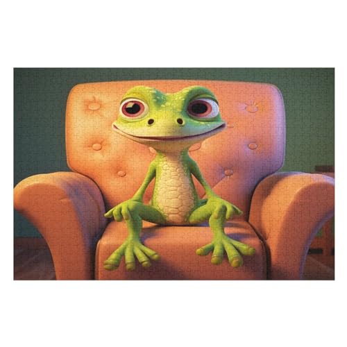süßer Gecko Holzpuzzle - 1000 Teiliges Jigsaw Knobelspiel - Puzzle Für Erwachsene & Kinder - Outdoor & Reisespielzeug （75×50cm） von PPZYY
