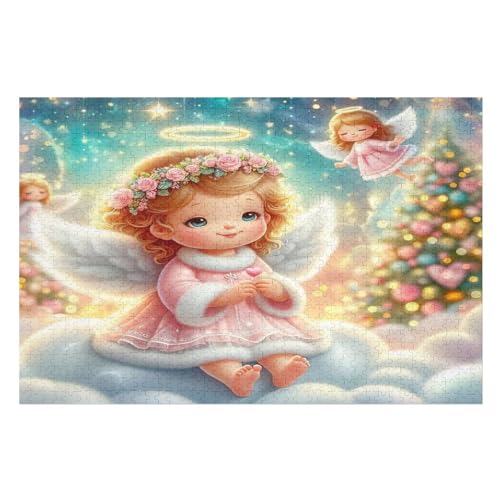süßer Kleiner Engel Holzpuzzle 1000 Teile Klassische Puzzles Erwachsene Kinder Puzzle DIY Kit Holzspielzeug Einzigartiges Geschenk （75×50cm） von PPZYY