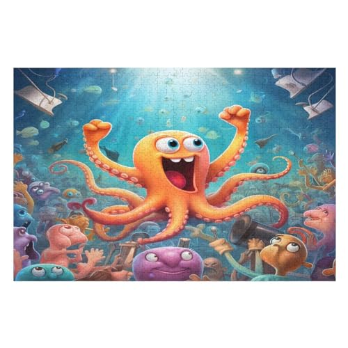 süßer Oktopus Puzzles 1000 Teile Erwachsener Kniffel Spaß Für Die Ganze Familie, Holzpuzzle Kinder Erwachsene, Impossible Puzzle Schwer （75×50cm） von PPZYY