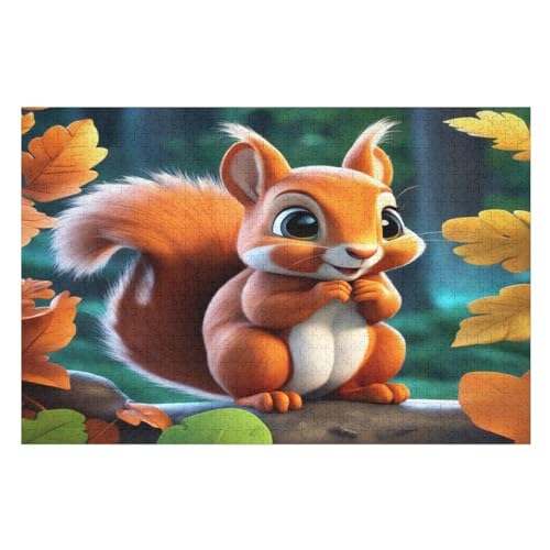 süßes Eichhörnchen Holzpuzzle 1000 Teile, Knobelspiele Für Erwachsene, Teenager, Puzzles Unmögliche - Kinder Puzzle Zimmer Deko （75×50cm） von PPZYY