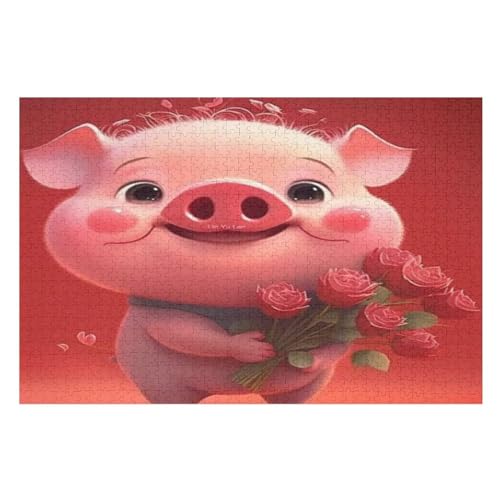süßes Schwein Holzpuzzle - 1000 Teiliges Jigsaw Knobelspiel - Puzzle Für Erwachsene & Kinder - Outdoor & Reisespielzeug （75×50cm） von PPZYY