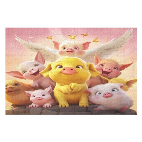 süßes Schwein Puzzles 1000 Teile Erwachsener Kniffel Spaß Für Die Ganze Familie, Holzpuzzle Kinder Erwachsene, Impossible Puzzle Schwer （75×50cm） von PPZYY