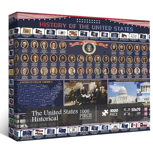 American History 2025 Puzzle 1000 Teile, Vereinigte Staaten Puzzles für Erwachsene mit USA-Karte, Präsidenten, Flagge, American President Puzzle als Geschichte Home Decor American History 2025 Puzzle 1000 Teile, Vereinigte Staaten Puzzles für Erwachsene mit USA-Karte, Präsidenten, Flagge, American President Puzzle als Geschichte Home Decor von PPuzzling