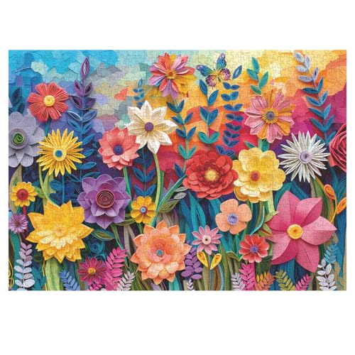 Bunte Blumen-Puzzles für Erwachsene, 1000 Teile, Papierquilling-Pflanzen-Puzzle, Blumen- und Schmetterlingskunst-Puzzle, Frühlings-Foral-Garten-Puzzle, herausfordernde Puzzles für Erwachsene von PPuzzling