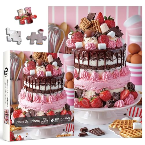 Erdbeer-Kuchen-Puzzles für Erwachsene, 1000 Teile, Schokoladen-Geburtstagstorten-Puzzles, bunte Essenswaffeln, Marshmallows, Dessert-Puzzle Erdbeer-Kuchen-Puzzles für Erwachsene, 1000 Teile, Schokoladen-Geburtstagstorten-Puzzles, bunte Essenswaffeln, Marshmallows, Dessert-Puzzle von PPuzzling