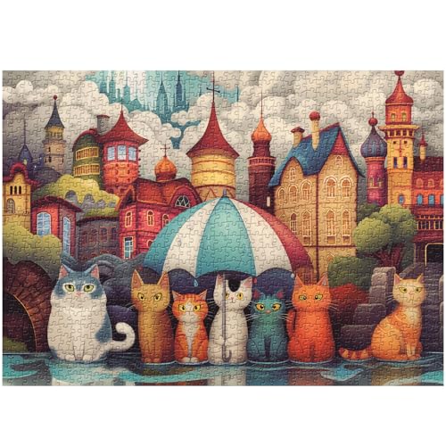 Katzen-Puzzles für Erwachsene, 1000 Teile, buntes Haus, regnerisches Kätzchen-Puzzle, herausforderndes niedliches Tierpuzzle als Wandkunst zu Hause Katzen-Puzzles für Erwachsene, 1000 Teile, buntes Haus, regnerisches Kätzchen-Puzzle, herausforderndes niedliches Tierpuzzle als Wandkunst zu Hause von PPuzzling