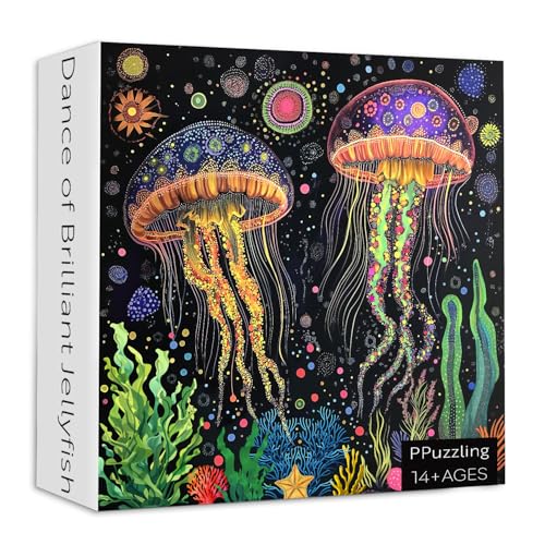 Leuchtende Quallen-Puzzles für Erwachsene, 1000 Teile, Natur-Ozean-Tier-Puzzle, Unterwasser-Szene mit bunten Korallen und Meereslebewesen, lustiges Medusa-Puzzle für Erwachsene Leuchtende Quallen-Puzzles für Erwachsene, 1000 Teile, Natur-Ozean-Tier-Puzzle, Unterwasser-Szene mit bunten Korallen und Meereslebewesen, lustiges Medusa-Puzzle für Erwachsene von PPuzzling