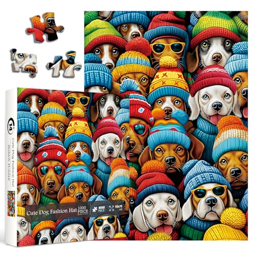Lustige Hunde-Puzzles für Erwachsene, 1000 Teile, buntes Winterwelpen-Puzzle, Fantasie-Hut, Hund, Tierpuzzle als Heimdekoration Lustige Hunde-Puzzles für Erwachsene, 1000 Teile, buntes Winterwelpen-Puzzle, Fantasie-Hut, Hund, Tierpuzzle als Heimdekoration von PPuzzling