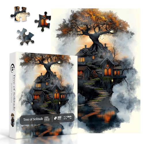 Magic Tree House Puzzles für Erwachsene 1000 Teile, Fantasy Tree Art Jigsaw Puzzle mit Waldhaus, Sonnenuntergang Himmel, verträumter See, Naturlandschaft Ästhetisches Puzzle, hartes herausforderndes Magic Tree House Puzzles für Erwachsene 1000 Teile, Fantasy Tree Art Jigsaw Puzzle mit Waldhaus, Sonnenuntergang Himmel, verträumter See, Naturlandschaft Ästhetisches Puzzle, hartes herausforderndes von PPuzzling