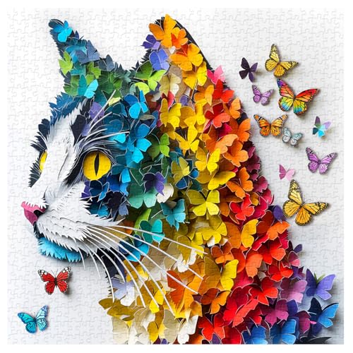 Regenbogen-Schmetterling-Katzen-Puzzle, 1000 Stück Regenbogen-Schmetterling-Katzen-Puzzle, 1000 Stück von PPuzzling