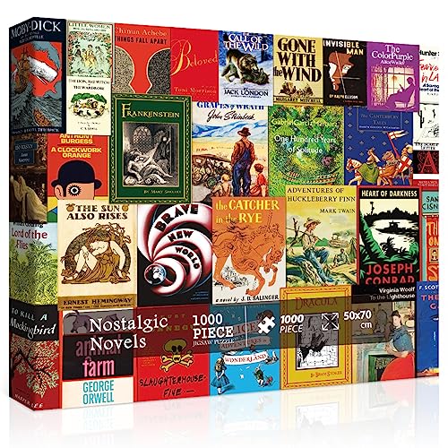 Vintage Buchpuzzles für Erwachsene, Buchcover Jigsaw Puzzle 1000 Teile Einschließlich 32 Klassische Nostalgie Romane, Literarisches Buch Thema Puzzle als Buchliebhaber Geschenke von PPuzzling