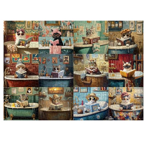 Vintage Katzenpuzzle für Erwachsene 1000 Teile, Lustiges Kätzchen-Tierpuzzle sammelt 12 Katzen Lesen in Retro-Badezimmern Szene Puzzle, Herausforderndes Kitty Puzzle für Katzenliebhaber Vintage Katzenpuzzle für Erwachsene 1000 Teile, Lustiges Kätzchen-Tierpuzzle sammelt 12 Katzen Lesen in Retro-Badezimmern Szene Puzzle, Herausforderndes Kitty Puzzle für Katzenliebhaber von PPuzzling