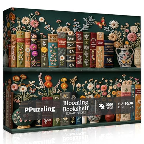 Wildblumen-Puzzles für Erwachsene, 1000 Teile, Vintage-Blumenbuch-Kunst-Puzzle, buntes blühendes Bücherregal-Puzzle, Retro-Blumenpflanze, ästhetische Puzzles für Buchliebhaber Wildblumen-Puzzles für Erwachsene, 1000 Teile, Vintage-Blumenbuch-Kunst-Puzzle, buntes blühendes Bücherregal-Puzzle, Retro-Blumenpflanze, ästhetische Puzzles für Buchliebhaber von PPuzzling