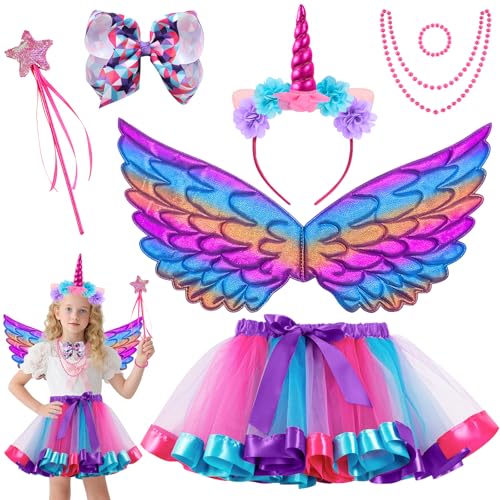 PQETBV Einhorn Kostüm Prinzessin Set, 7 Stück Einhorn Kostüm Kinder Prinzessin, Karneval Kinder Einhorn für Mädchen im Alter von 3 4 5 6 7 8 PQETBV Einhorn Kostüm Prinzessin Set, 7 Stück Einhorn Kostüm Kinder Prinzessin, Karneval Kinder Einhorn für Mädchen im Alter von 3 4 5 6 7 8 von PQETBV