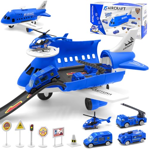 PQETBV Flugzeug-Parkplatz Spielzeug Set, 11 Stück Transport Spielzeug Mit Rampe, DIY Lernspielzeug für Kinder Ab 2-3 Jahre, Jungen und Mädchen von PQETBV