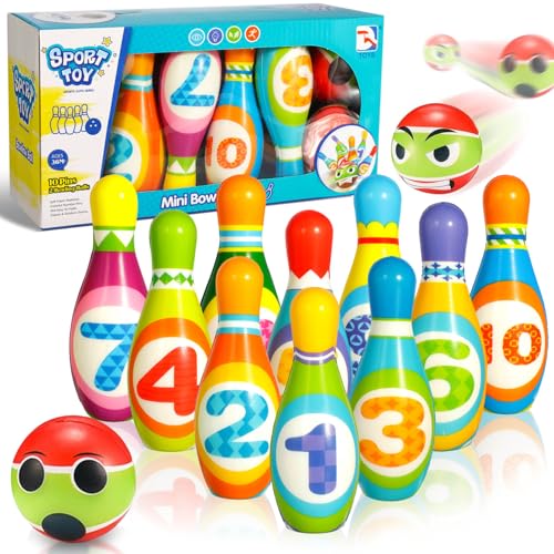 PQETBV Kegelspiel für Kinder Bowling-Set, Kegelspiel für Kinder, Dosenwerfen Spielzeug ab 2 3 4 5 6 Jahre, Montessori Junge Pädagogisches Lern-Spielzeug für Drinnen & Draußen(12 Stück) von PQETBV