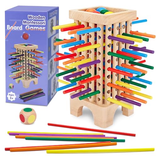 PQETBV Montessori Spiel Brettspiel aus Holz, 42 Stück Bunte Holzstäbchen Lernspielzeug, Familienspiel Bunte Holzstäbchen Würfelspiel, Kinderspiele Reisespiel ab 3 4 5 6 Jahren PQETBV Montessori Spiel Brettspiel aus Holz, 42 Stück Bunte Holzstäbchen Lernspielzeug, Familienspiel Bunte Holzstäbchen Würfelspiel, Kinderspiele Reisespiel ab 3 4 5 6 Jahren von PQETBV