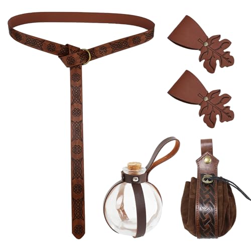 PQJSJDR 5-teiliges Mittelalter-Gürtel-Set für Damen, Renaissance-Kostüm-Zubehör mit verstellbarem Rock, Wanderungen, Vintage-PU-Leder-Taillengürtel, Trankflaschen für Halloween, LARP, Cosplay PQJSJDR 5-teiliges Mittelalter-Gürtel-Set für Damen, Renaissance-Kostüm-Zubehör mit verstellbarem Rock, Wanderungen, Vintage-PU-Leder-Taillengürtel, Trankflaschen für Halloween, LARP, Cosplay von PQJSJDR