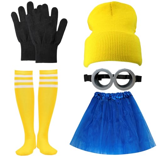PQJSJDR Minion-Kostüm für Zubehör, Vintage-Minion-Brille, Minion-Kostüm-Set enthält gelbe Mütze, schwarze Handschuhe, Tutu, Rock, gelbe Streifen, Kniestrümpfe, Party, Cosplay, Verkleidungen, 5-teilig PQJSJDR Minion-Kostüm für Zubehör, Vintage-Minion-Brille, Minion-Kostüm-Set enthält gelbe Mütze, schwarze Handschuhe, Tutu, Rock, gelbe Streifen, Kniestrümpfe, Party, Cosplay, Verkleidungen, 5-teilig von PQJSJDR