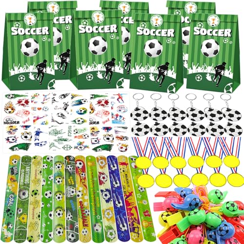 72pcs PQKL-Party Fußball Mitgebsel für Kindergeburtstag - Geschenktüten, Schlüsselanhänger, Medaillen, Trillerpfeife für Jungen von PQKL-party
