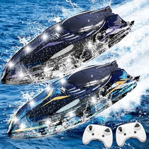 2 Ferngesteuertes Boot, RC Boot mit LED-Licht, PQKL-party 2,4 GHz Ferngesteuerte Boote, Fernbedienung Boot für Schwimmbäder/Seen/Teiche Spielzeug, Geschenke für Erwachsene und Kinder 2 Ferngesteuertes Boot, RC Boot mit LED-Licht, PQKL-party 2,4 GHz Ferngesteuerte Boote, Fernbedienung Boot für Schwimmbäder/Seen/Teiche Spielzeug, Geschenke für Erwachsene und Kinder von PQKL-party