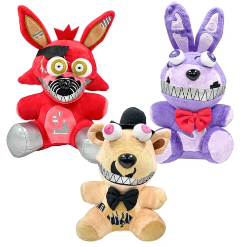 PQKL-party 3 pcs Teile Fünf Nächte In Freddys Plüschspielzeugset, FNAF Plush Toys Bonnie, Foxy Fazbear Und Bonnie Und Hasenspielzeug, Plüsch Charaktere Weihnachtsspielzeug für Jungen und Mädchen von PQKL-party