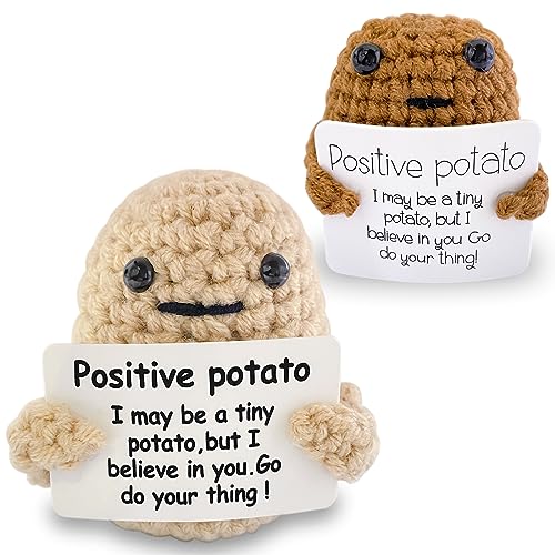 PQKL-party Positive Potato, Lustige Positive Kartoffel Motivationsgeschenke, Kreative Strickwolle Kartoffel Puppe, 2Pcs Mini Plüschtier, mit Positiver Energiekarte Kleines Geschenk von PQKL-party
