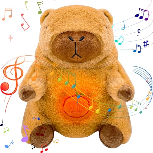 PQKL-Party Schlummer Capybara Kuscheltier Mit Herzschlag, Plüschtier Mit Atembewegung und Musik, Geschenke für Mädchen Jungen (Braun) von PQKL-party