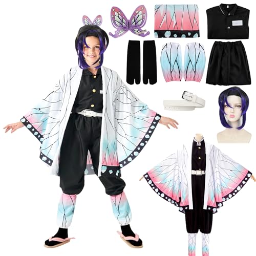 PQKL-party Shinobu Cosplay Shinobu Kostüm Komplettset für Kinder, Shinobu Cosplay Kostüm Kimono, Halloween Cosplay Kostüme für Kinder140-155cm von PQKL-party