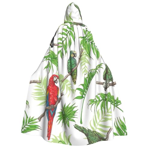 Halloween-Kapuzenumhang mit Papageienvögeln und tropischem Baum, geeignet für Maskerade, Weihnachtsfeier, Cosplay-Kostüm von PQruop