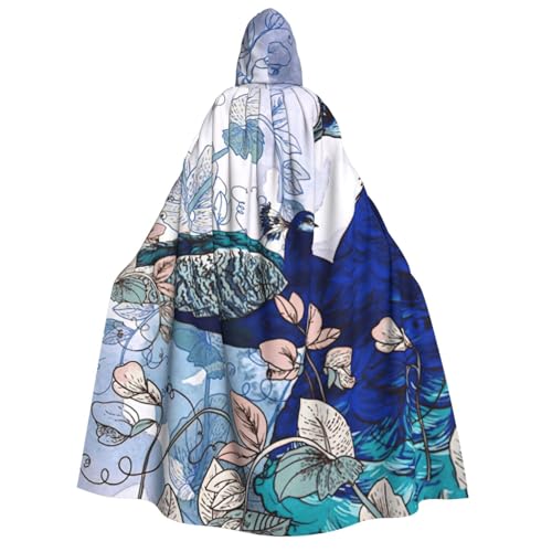 Halloween-Kapuzenumhang mit Pfauen-Blumendruck, Hexenumhang, geeignet für Maskerade, Weihnachtsfeier, Cosplay-Kostüm von PQruop